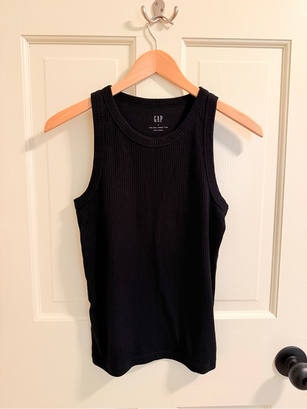 GAP High Neck Ribbed Tank Top-Black